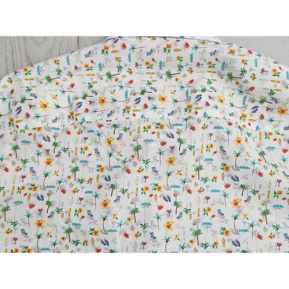 Quieti Performance Stretch Men's Med Tropical Island Vacation Surf Button Shirt - Picture 6 of 9